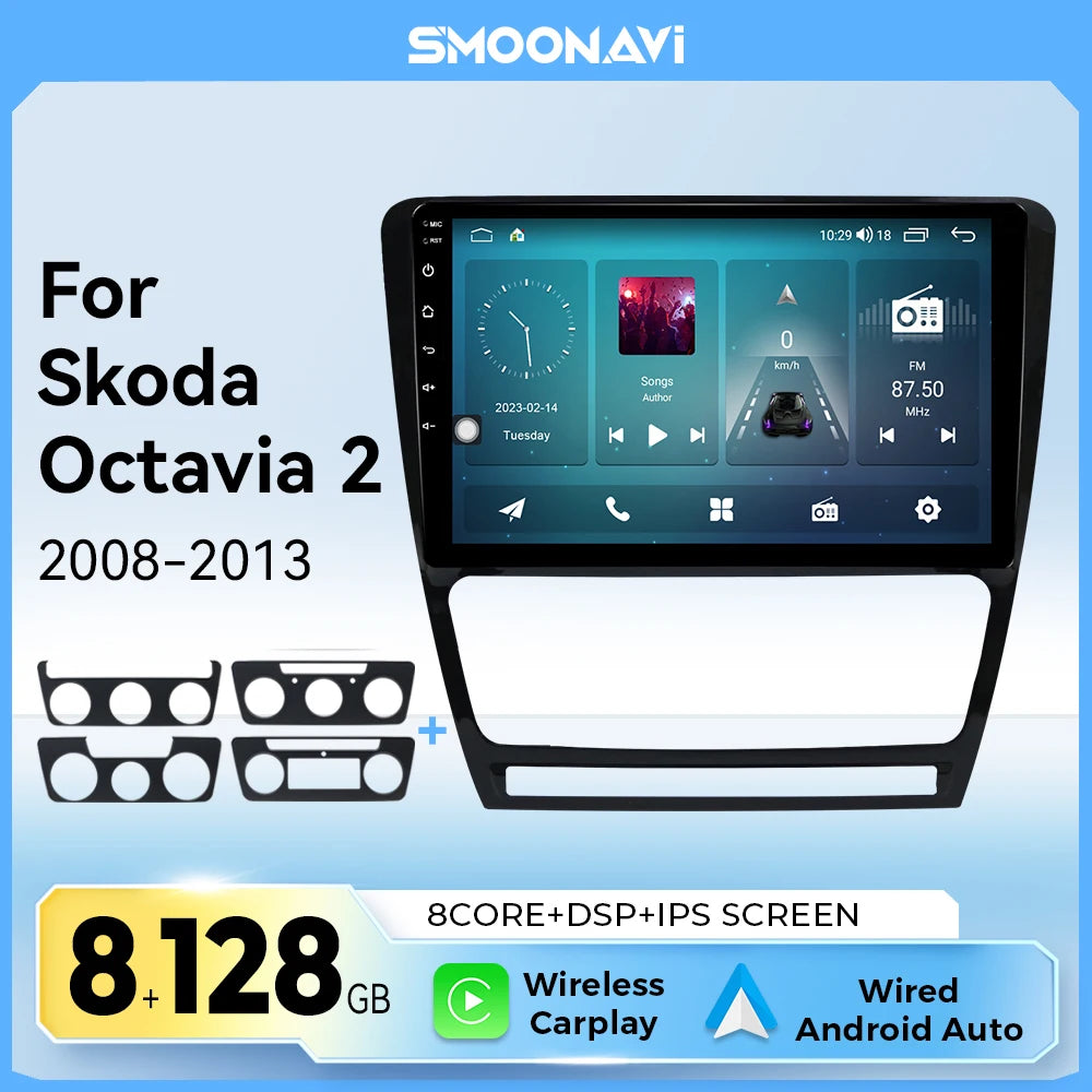 Wireless Speakers  SKODA Octavia 2 AI Voice Android 12 Car Multimedia 128GB GPS Navigation 4G Wifi IPS DSP V1C OBD Cam