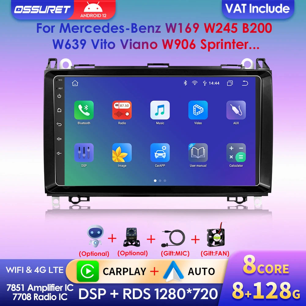 Wireless Speakers, , Android 12 Octa Core AI Auto Car Radio Multimedia Player for Mercedes Benz B200 W169 W245 Viano Vito W639 Sprinter W906 CarPlay HC1, Octa Core AI, Black, N/A.