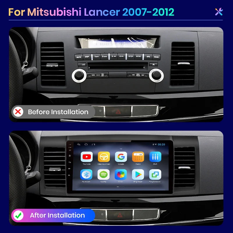 Haut-parleurs sans fil PX9 pour Mitsubishi Lancer 2007 - 2012 Autoradio multimédia lecteur vidéo GPS 2 din Android Autoradio CarPlay WIFI 1GB-32GB B-1