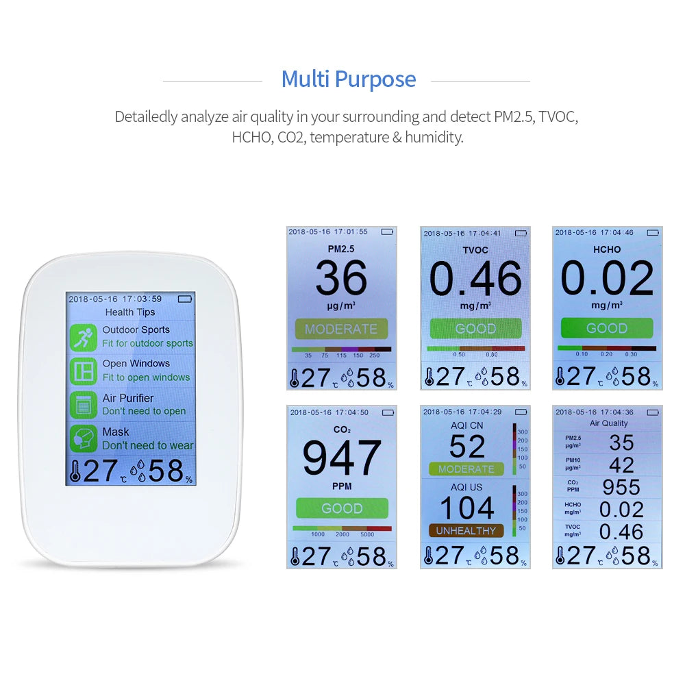 Air quality monitor CO2 detector  D9-B PM2.5/HCHO/TVOC Thermometer Hygrometer detector