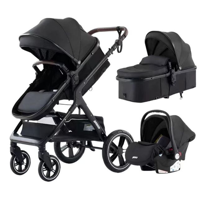 Baby Stroller, Yazoco, 530GP, Luxury 3 in 1, Black Aluminum Frame, Black