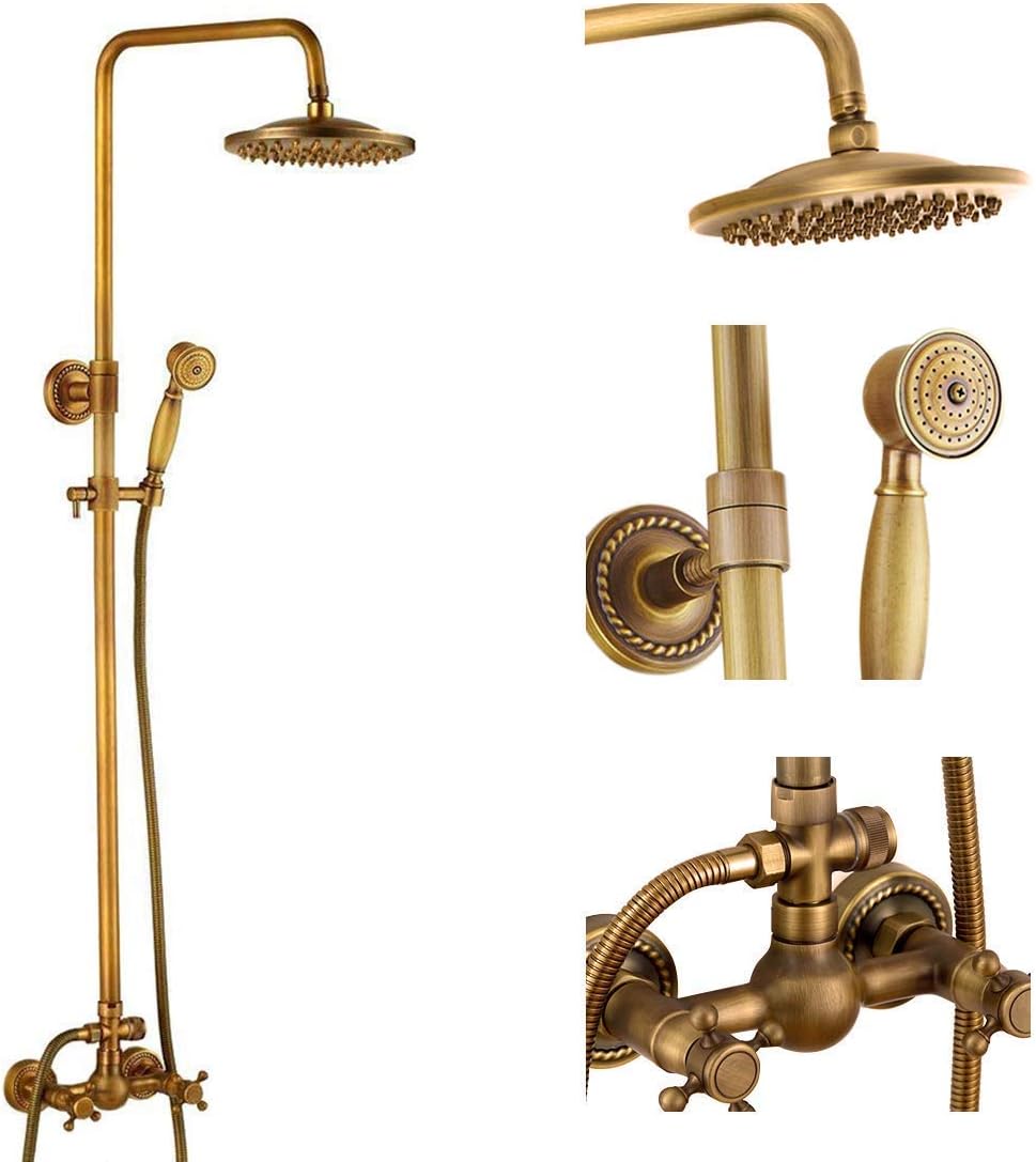 Bathroom Shower Set, Rozin, Antique, Wall Mounted, Brass A with shelf, Gold