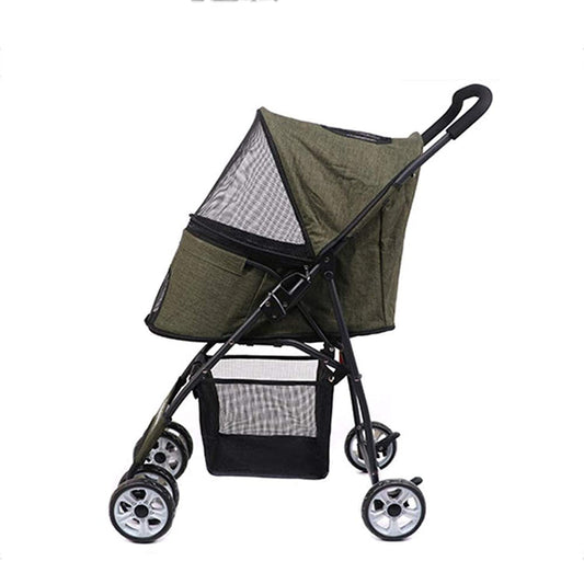 Pet Stroller, Foldable, Polyester, 4 Wheel, 77x43x92cm, Green