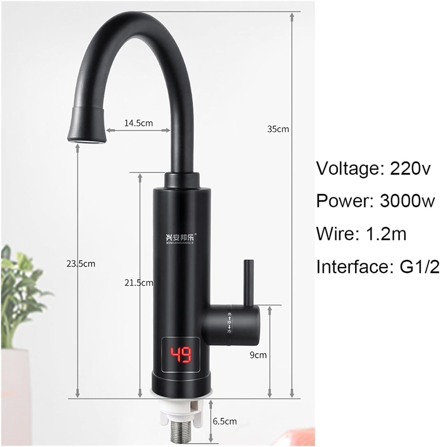 Robinets électriques, 220V, 3000W, écran LCD, prise UE, céramique, monté sur pont, noir