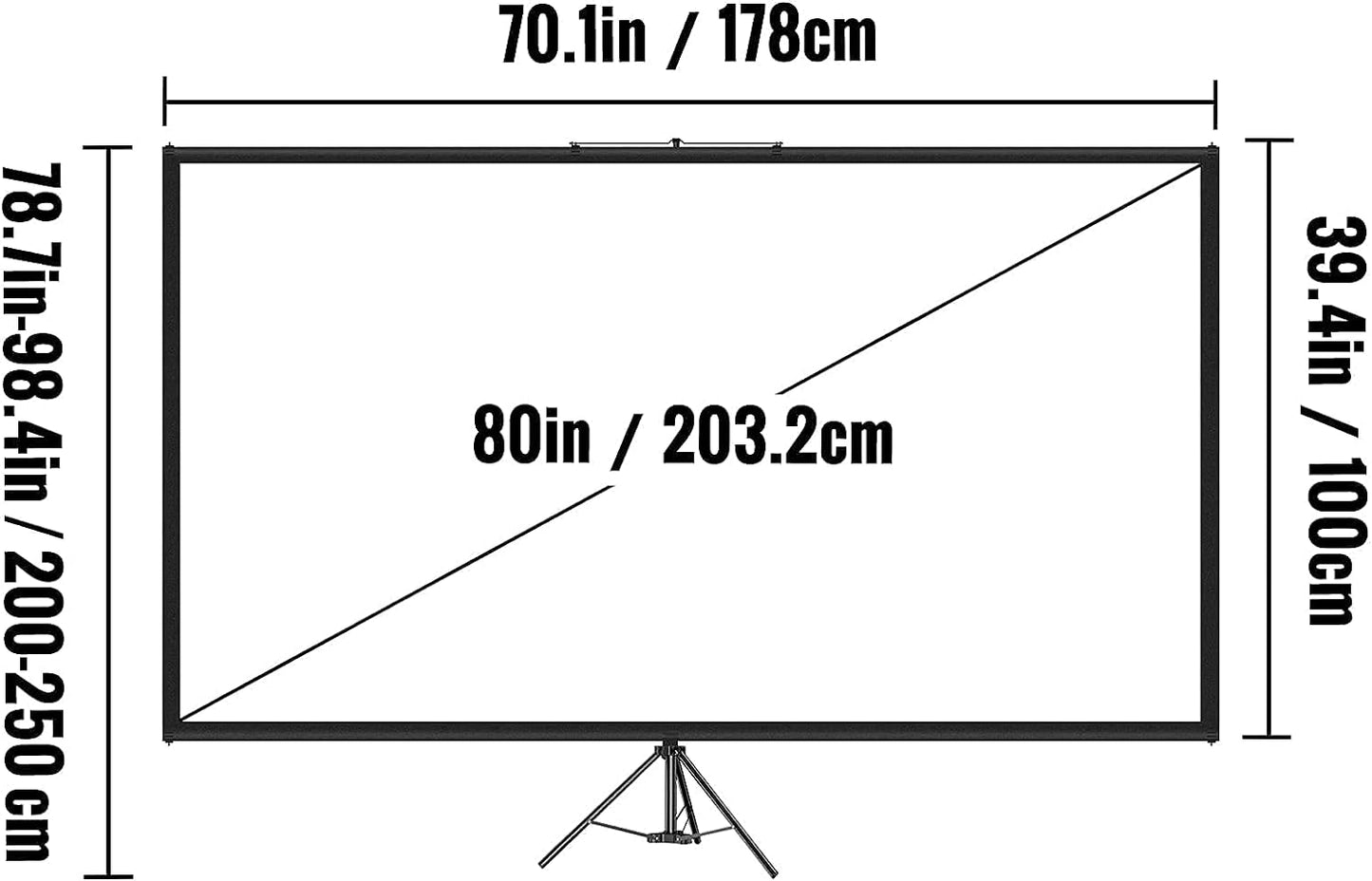 Ecran proiector, 177 cm, 4K, FHD, cu trepied, aliaj de aluminiu, negru