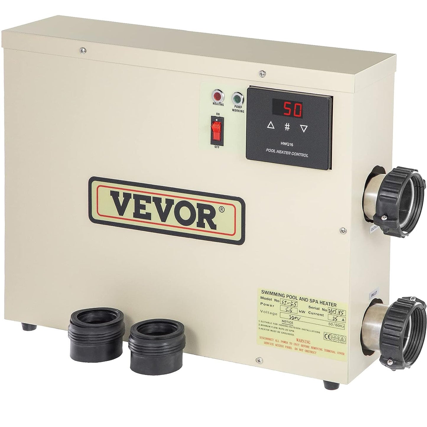 Chauffage électrique pour spa, Vevor, réglable, régulateur de température, 9 kW, 380 V, jaune