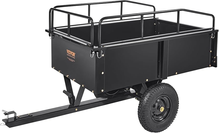 Tow Behind Dump Cart, ATV Garden Trailer, 12 CuFt, Steel, Black