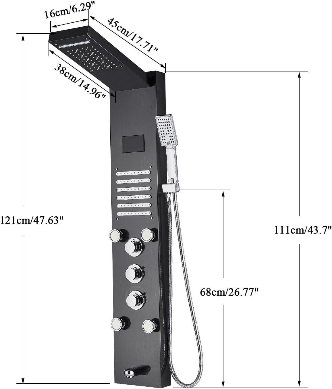 Shower set, Temperature Display, Dual Handle, Ceramic, Black