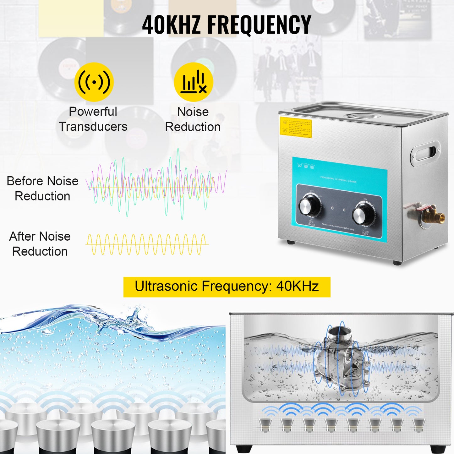 Mini Ultrasonic Cleaner 6L - Vinyl Record, Dishwasher, Contact Lenses, Dental, Jewelry