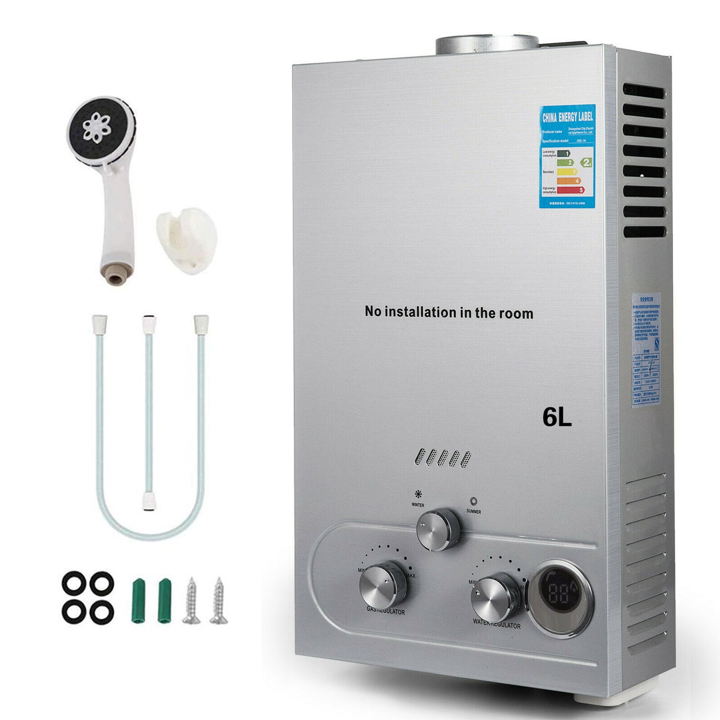 Kit încălzitor de apă cu propan din oțel inoxidabil 1,6 GPM pentru duș, electrocasnice, electrocasnice majore, 6L