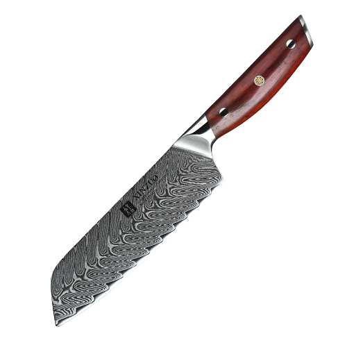 7" Santoku Damascus Steel Kitchen Chef Knife Rosewood Handle High Carbon Stainless Steel