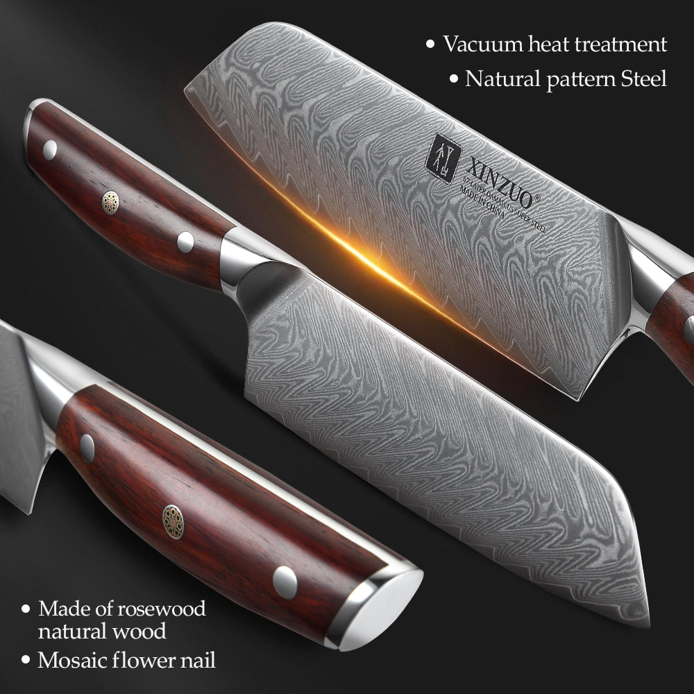 7" Santoku Damascus Steel Kitchen Chef Knife Rosewood Handle High Carbon Stainless Steel