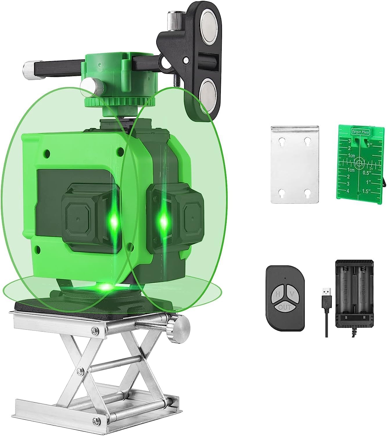 Rotating Laser Level, Aneerpower, QT-12 SET 2, 360 Rotation, USB Recharge, Vertical Cross, Green