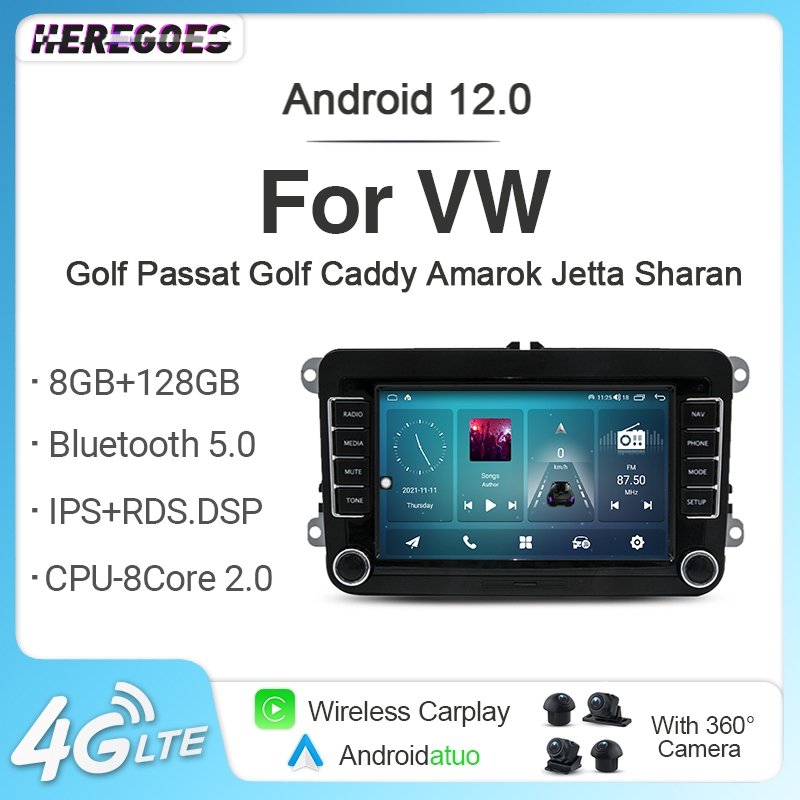 Golf, 7862 Auto Android 12 Car Radio GPS Player, 8G+256G, Carplay, Wifi, VW Caddy Amarok Scirocco Polo Passat B6 Touran Jetta, Carp 360 CAM