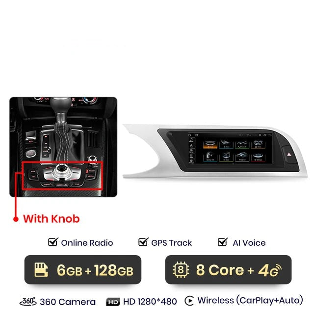 Mp5 Player, for Audi A4 A4L B8, with knob, 6GB, 128GB, 720p, WiFi, White