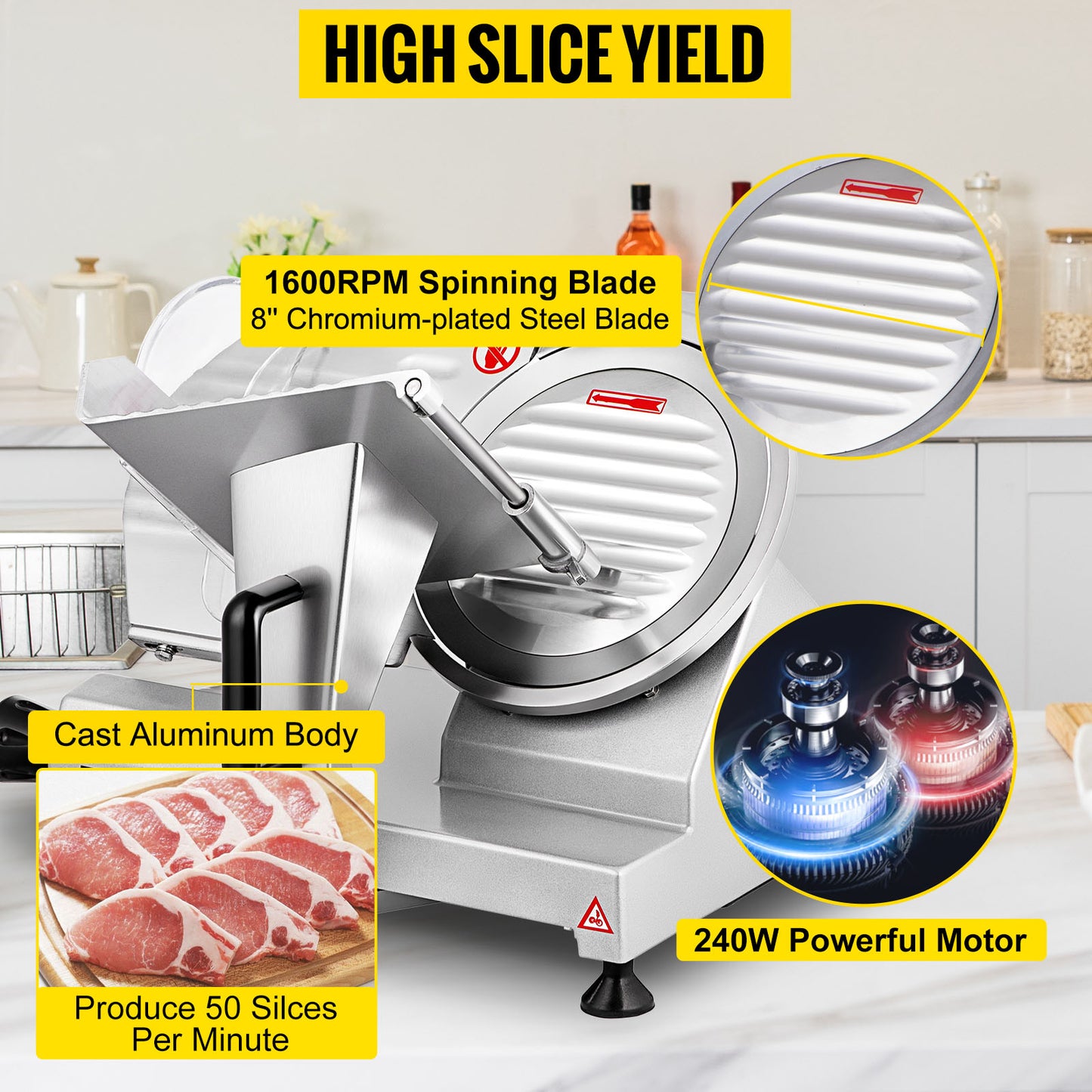 Electric Commercial Meat Slicer Machine, 8 Inch Blade, Home Kitchen Meat Cutter
