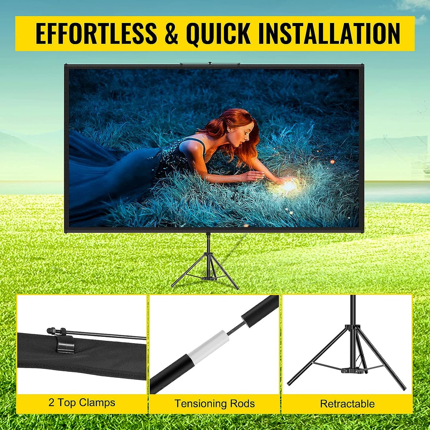 Projector Screen, 177cm, 4K, FHD, with tripod, Aluminum Alloy, Black