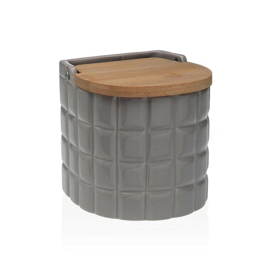 Salt Shaker with Lid Versa Frames Grey Ceramic Bamboo Dolomite 11 x 11 x 11 cm