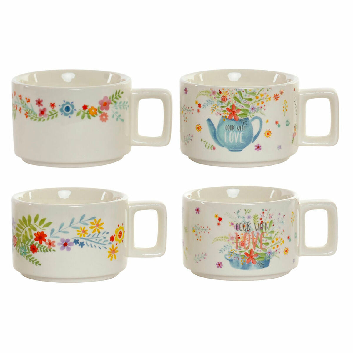 Set de Căni de Cafea DKD Home Decor Metal Multicolor 260 ml Dolomite (4 Piese)