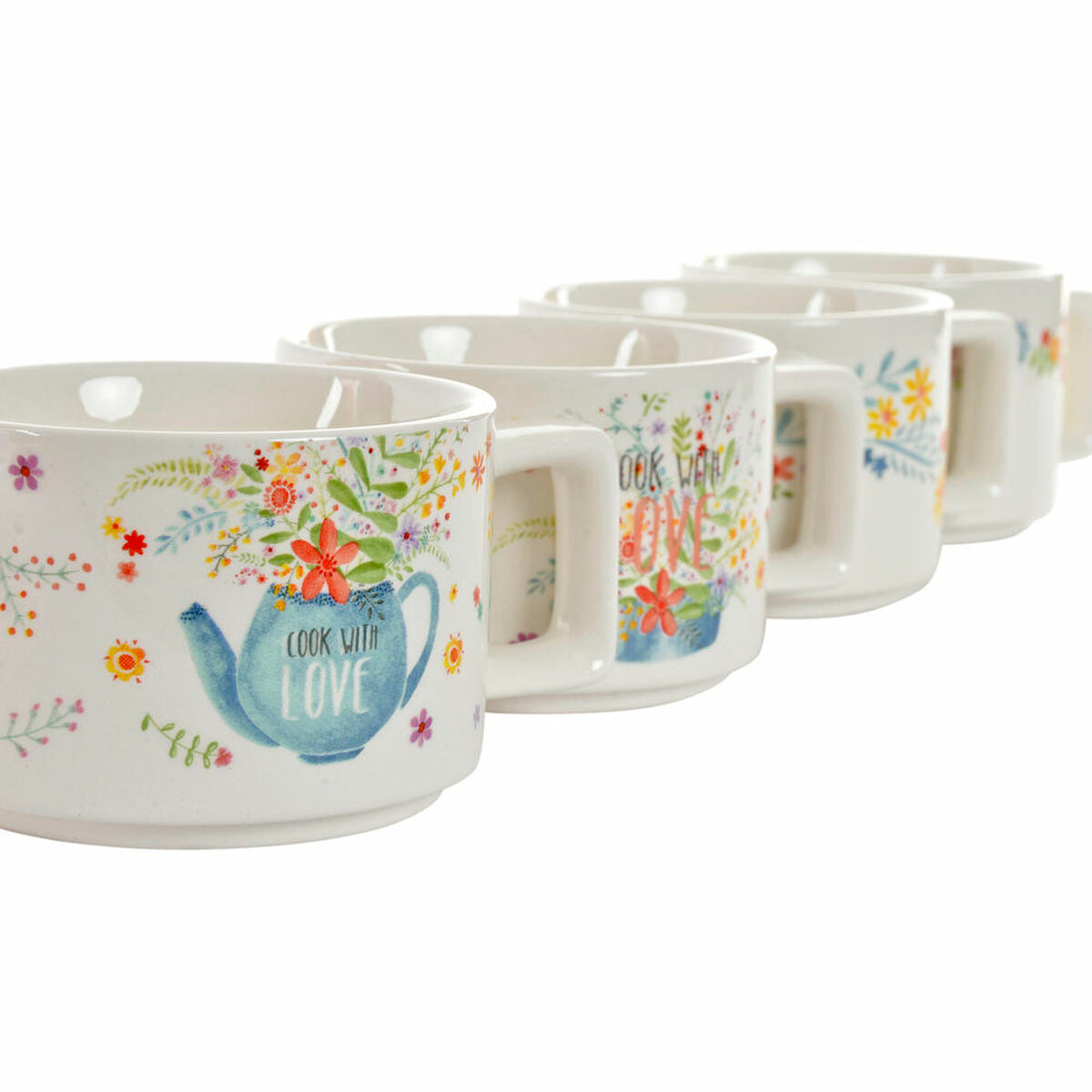 Set de Căni de Cafea DKD Home Decor Metal Multicolor 260 ml Dolomite (4 Piese)