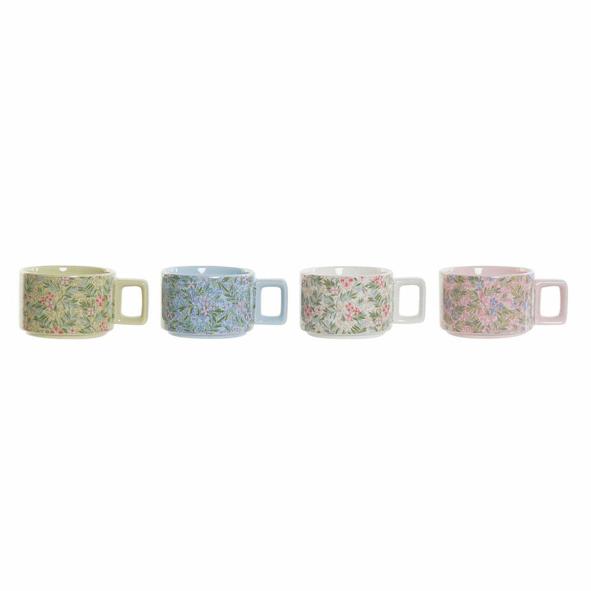 Set de Căni de Cafea DKD Home Decor Albastru Verde Roz Metal Dolomite 260 ml (4 Piese)