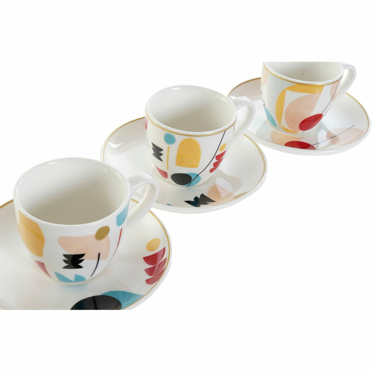 Set de Căni de Cafea DKD Home Decor Abstract 80 ml Alb Multicolor