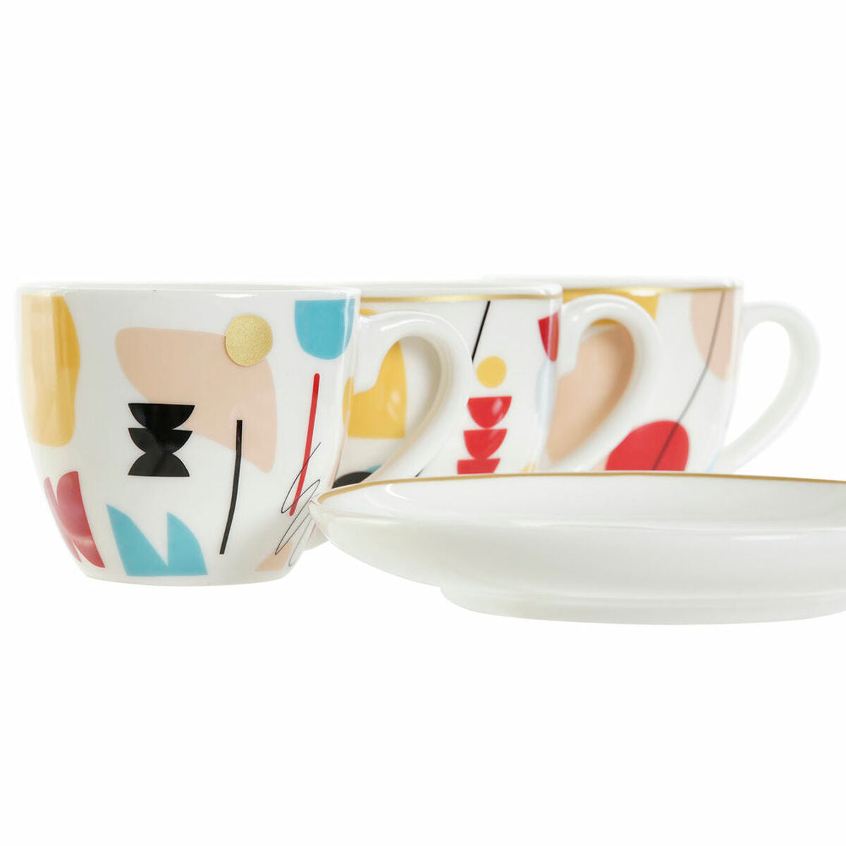 Set de Căni de Cafea DKD Home Decor Abstract 80 ml Alb Multicolor