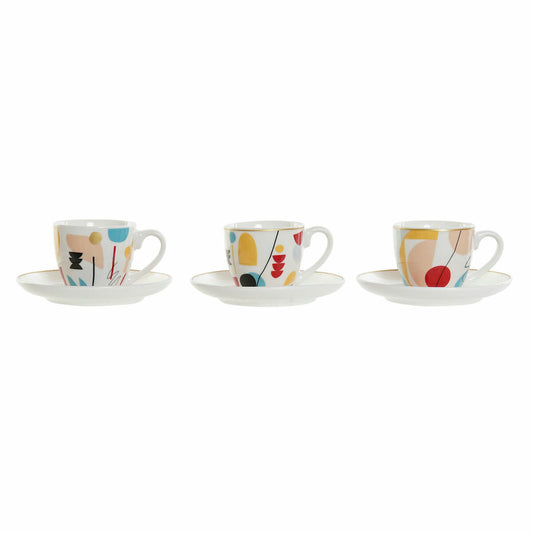 Set de Căni de Cafea DKD Home Decor Abstract 80 ml Alb Multicolor