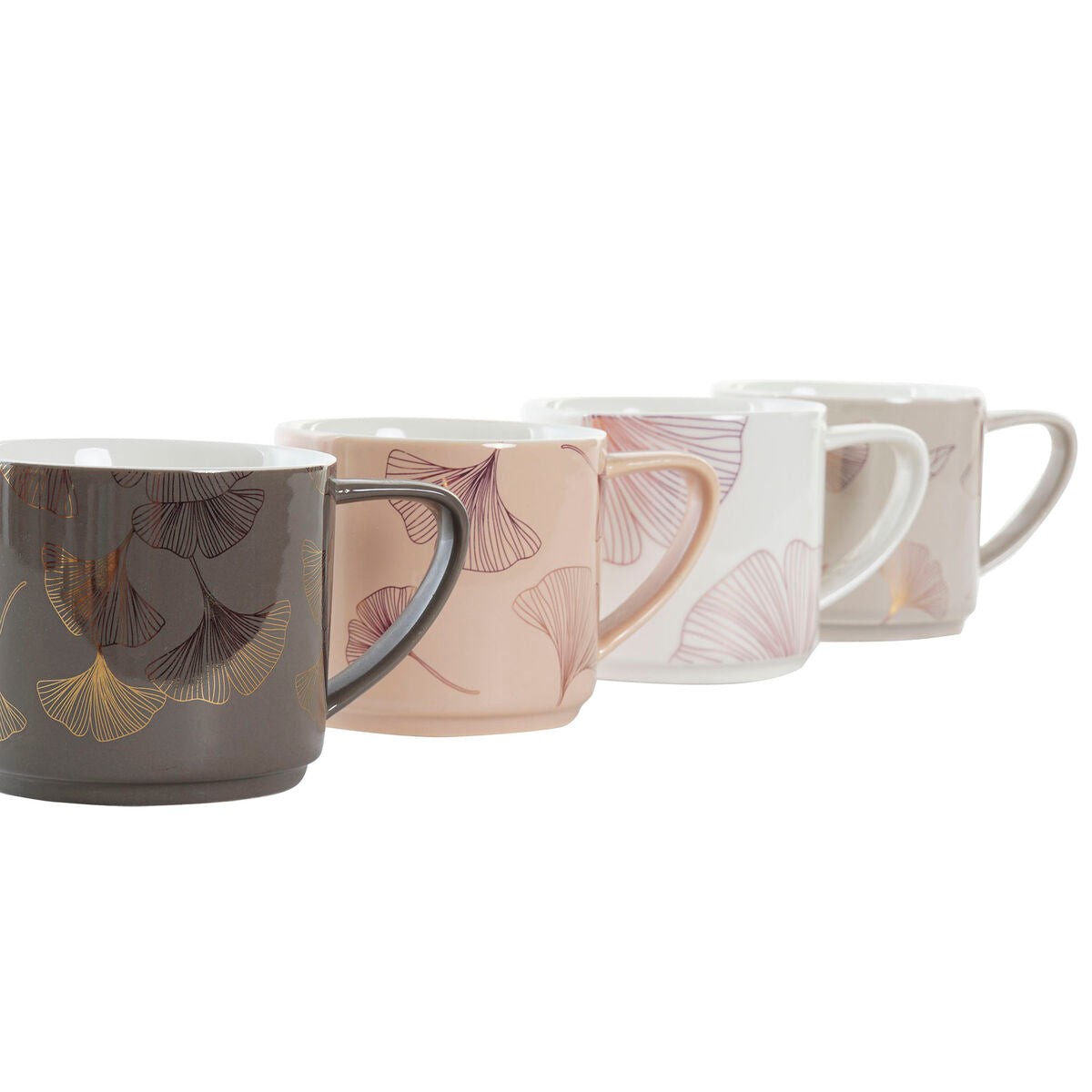 4 Piece Mug Set DKD Home Decor White Beige Grey Pink Metal 330 ml 13 x 9 x 8 cm