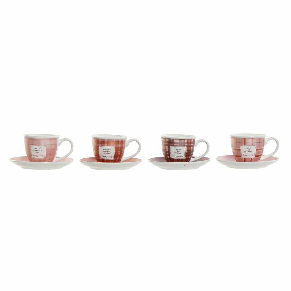 Piece Coffee Cup Set DKD Home Decor White Brown Pink 90 ml 4 Pieces