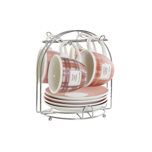 Set de Căni de Cafea DKD Home Decor Alb Maro Roz 90 ml 4 Piese