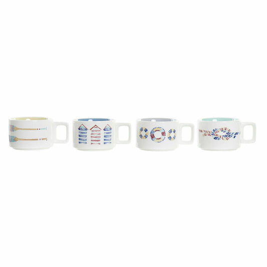 Set de Căni de Cafea DKD Home Decor Albastru Multicolor Metal Dolomite 4 Piese 260 ml