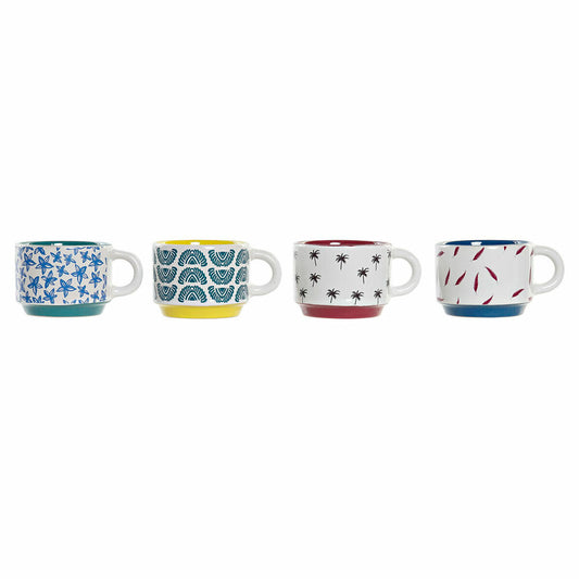 Set de Căni de Cafea DKD Home Decor Multicolor Galben Albastru Turquoise Castaniu Metal Gresie 4 Piese 150 ml