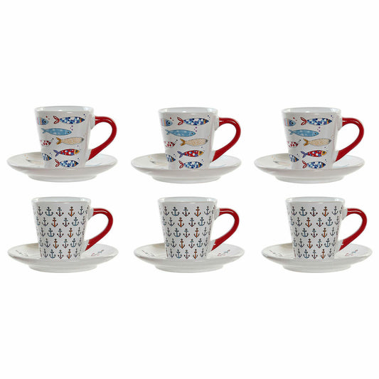 Set de Căni de Cafea DKD Home Decor Metal Multicolor Gresie 130 ml