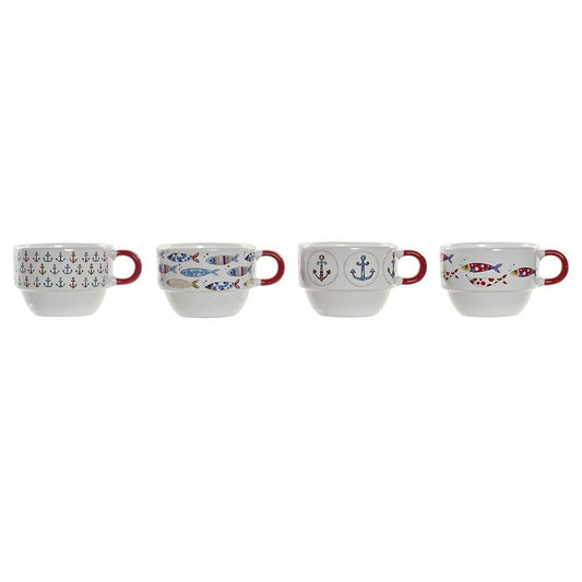 Piece Coffee Cup Set DKD Home Decor Red Multicolour Metal Stoneware Mediterranean 190 ml 4 Pieces