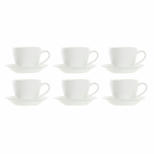 Set de Căni de Cafea DKD Home Decor Natural Lemn de cauciuc Alb Gresie 150 ml