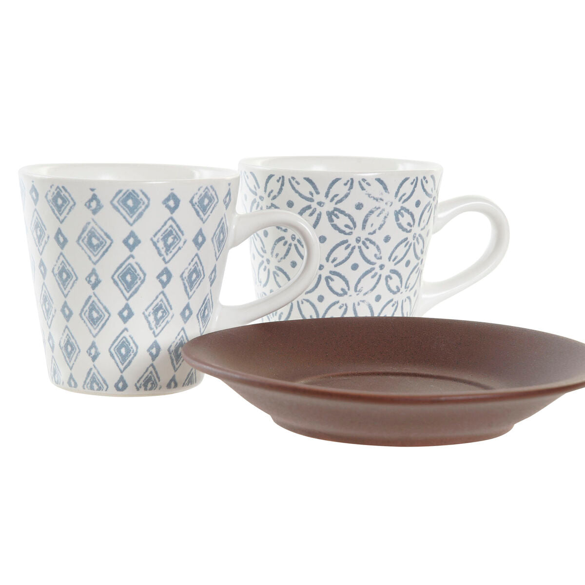 Piece Coffee Cup Set DKD Home Decor Blue Brown Rubber wood White Stoneware 90 ml