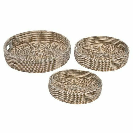 Set of trays DKD Home Decor Natural White Natural Fibre (43 x 43 x 10 cm) (3 Pieces)