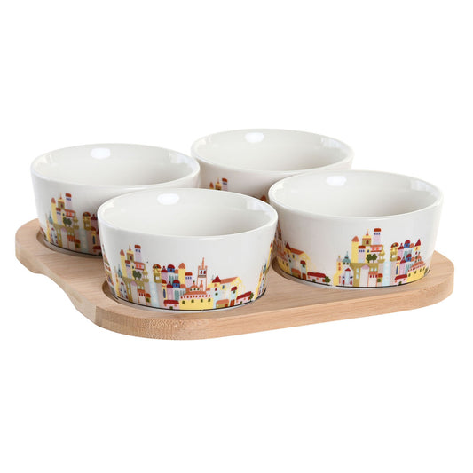 Appetizer Set DKD Home Decor 19,7 x 19,7 x 1 cm Natural Blue Multicolour Stoneware Cottage Houses