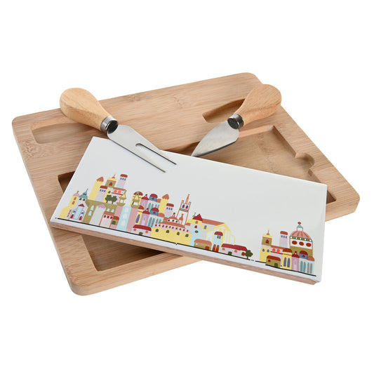 Set de Aperitiv DKD Home Decor 24,5 x 20 x 1,2 cm Roșu Alb Multicolor Gresie Cottage Case