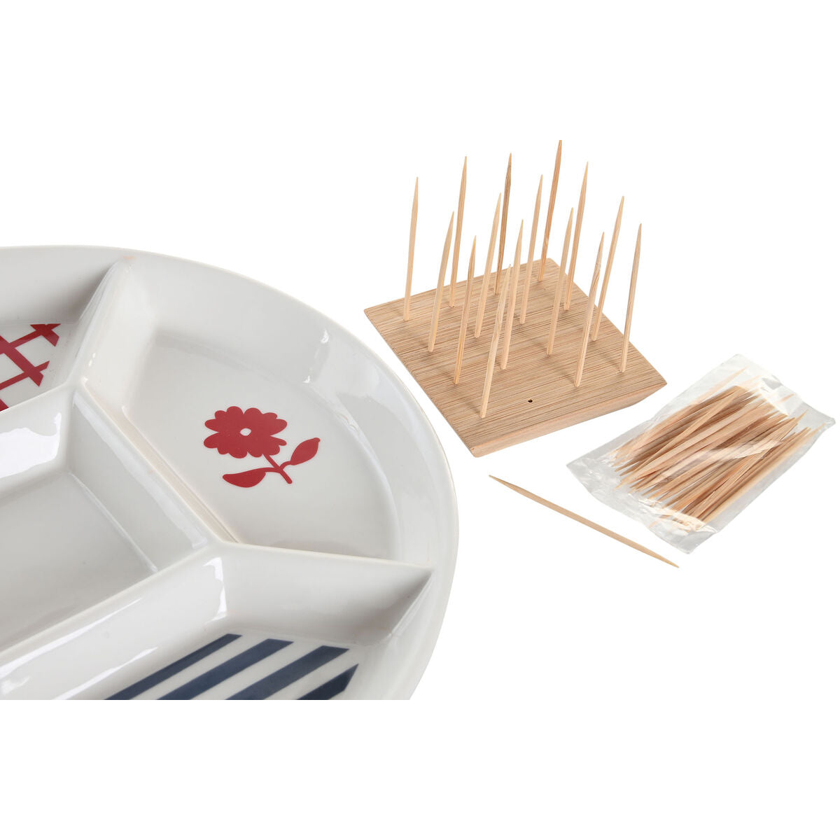 Set de Aperitiv DKD Home Decor 23,5 x 23,5 x 7 cm Roșu Albastru Alb Gresie Mediterană Case