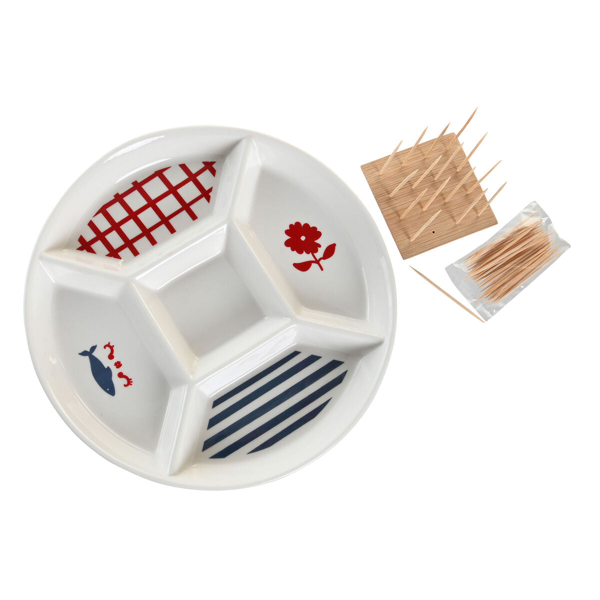 Set de Aperitiv DKD Home Decor 23,5 x 23,5 x 7 cm Roșu Albastru Alb Gresie Mediterană Case