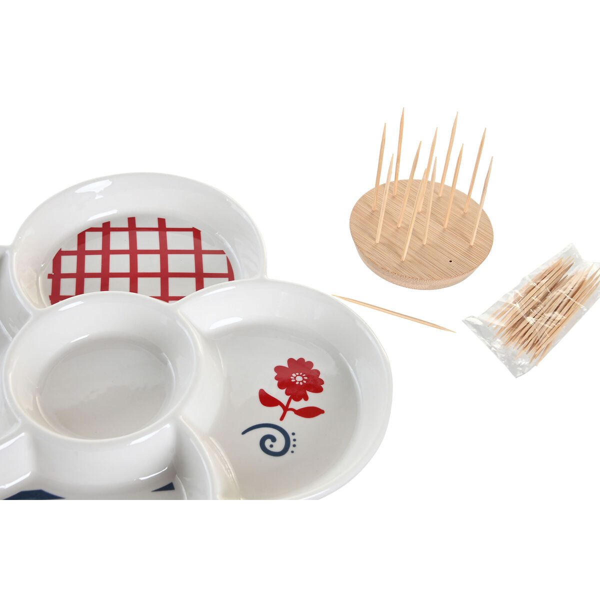 Set de Aperitiv DKD Home Decor Roșu Albastru Alb Gresie 22 x 22 x 7 cm Mediterană Case