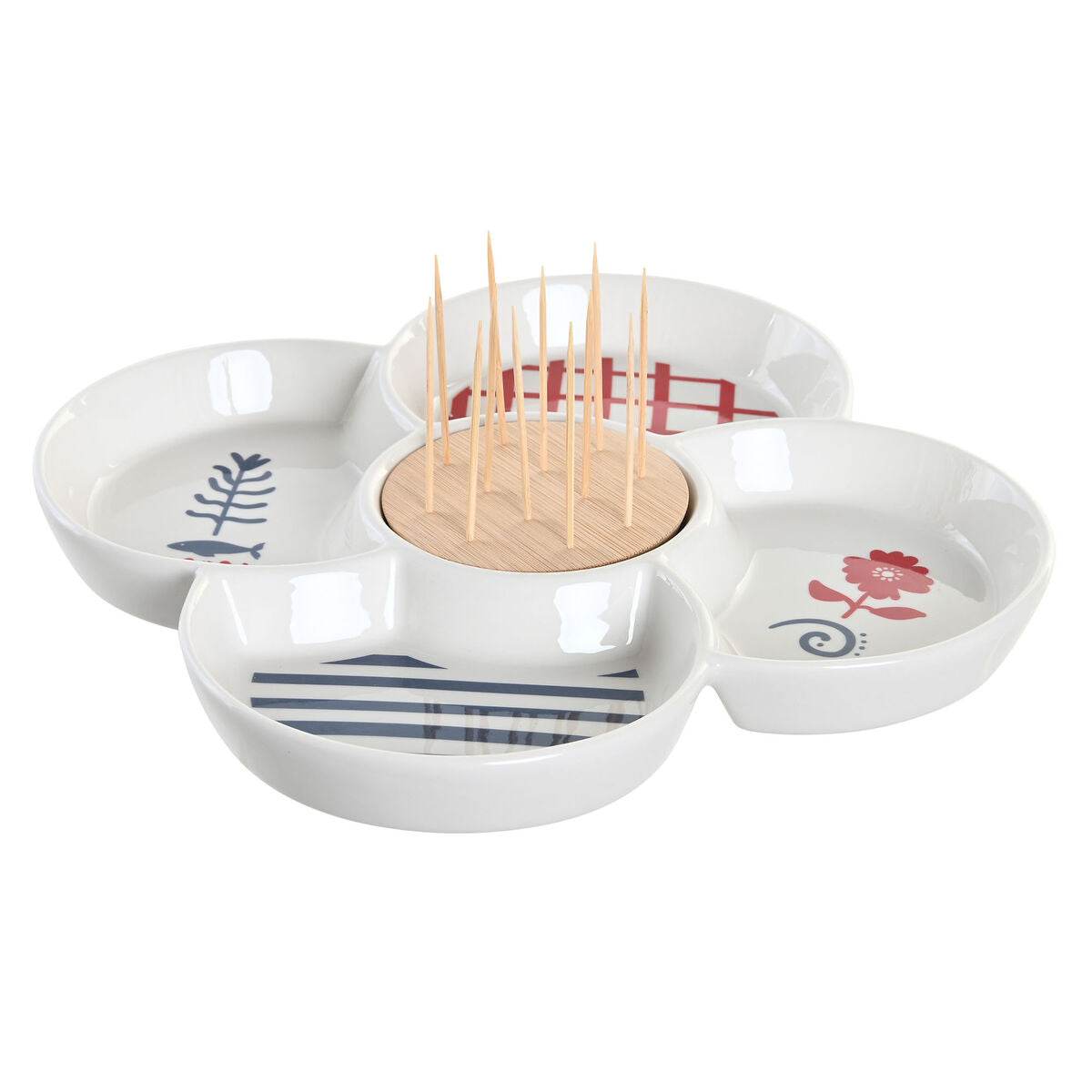 Set de Aperitiv DKD Home Decor Roșu Albastru Alb Gresie 22 x 22 x 7 cm Mediterană Case