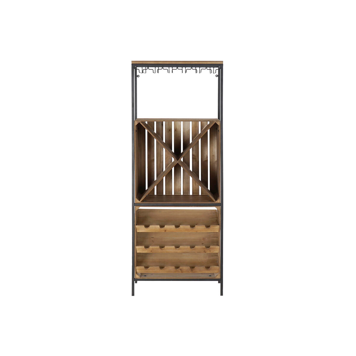 Bottle rack DKD Home Decor Black Natural Metal Fir 60 x 30 x 160 cm