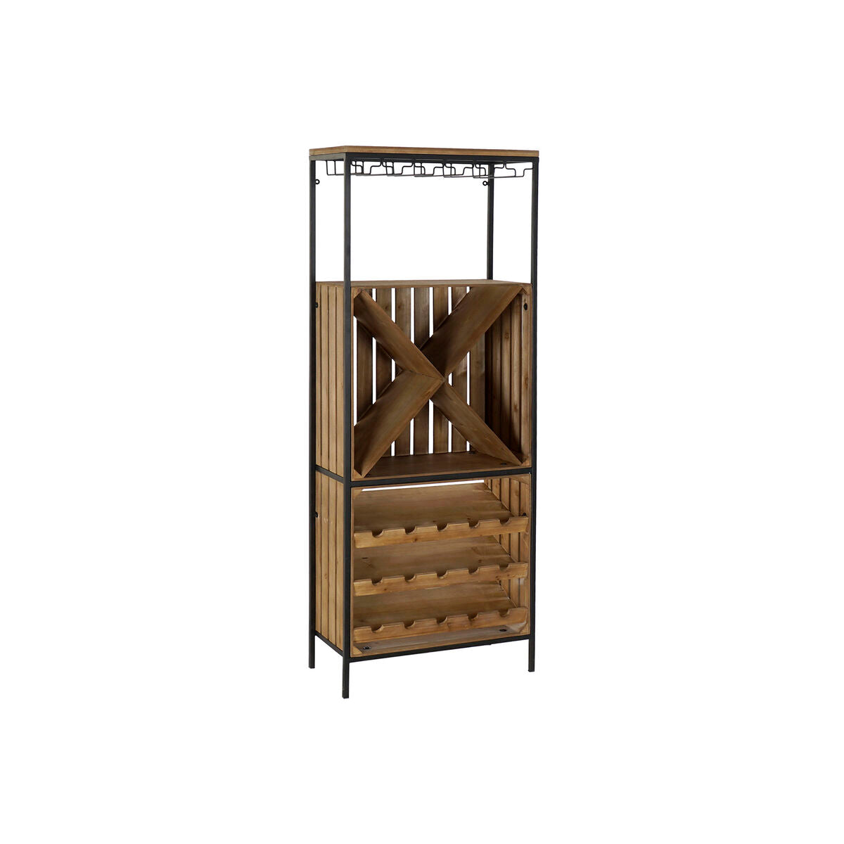 Bottle rack DKD Home Decor Black Natural Metal Fir 60 x 30 x 160 cm