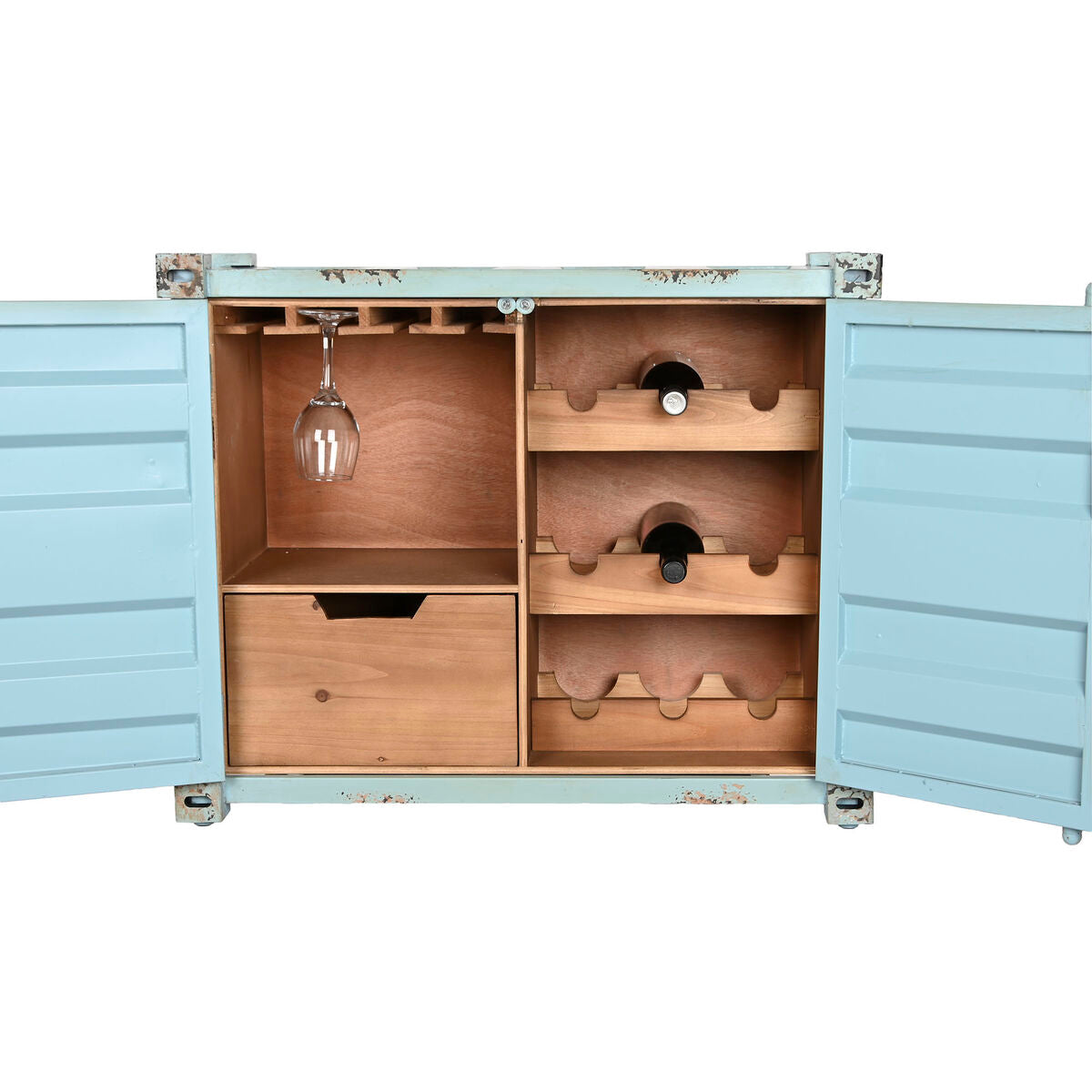 Suport pentru Sticle Home ESPRIT Turquoise Metal Lemn MDF 77 x 37 x 64 cm