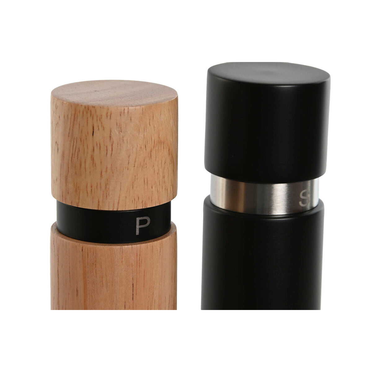 Salt and Pepper Shakers Home ESPRIT Black Natural Stainless steel Rubber wood 14 x 7 x 16,5 cm