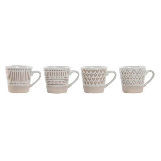 Set de Căni de Cafea Home ESPRIT Alb Bej Gresie 180 ml 4 Piese