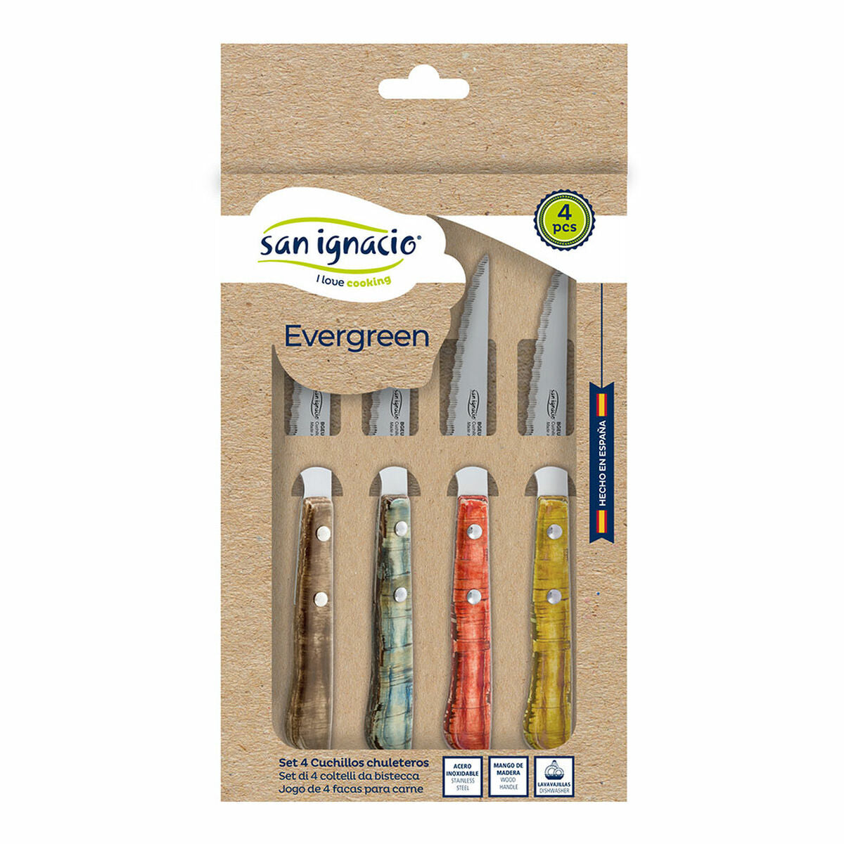 Set de cuțite pentru carne San Ignacio Evergreen BGEU-6076 Multicolor Oțel inoxidabil (4 Unități)